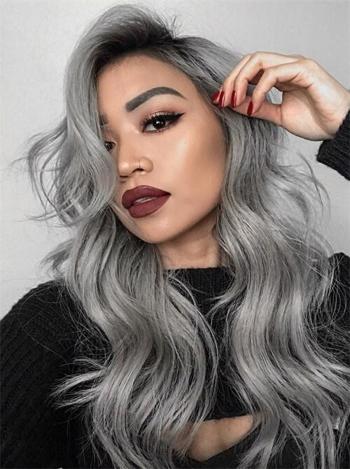 Striking Silver Grey With Long Layers Striking Silver Grey With Long Layers — Hair Color to Hide Gray