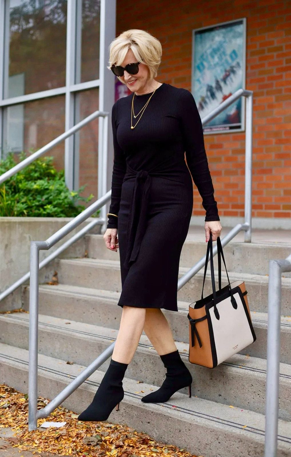 Sophisticated Black Ribbed Knit Midi Dress with Tie Waist Sophisticated Black Ribbed Knit Midi Dress with Tie Waist — Dresses for Women Over 40