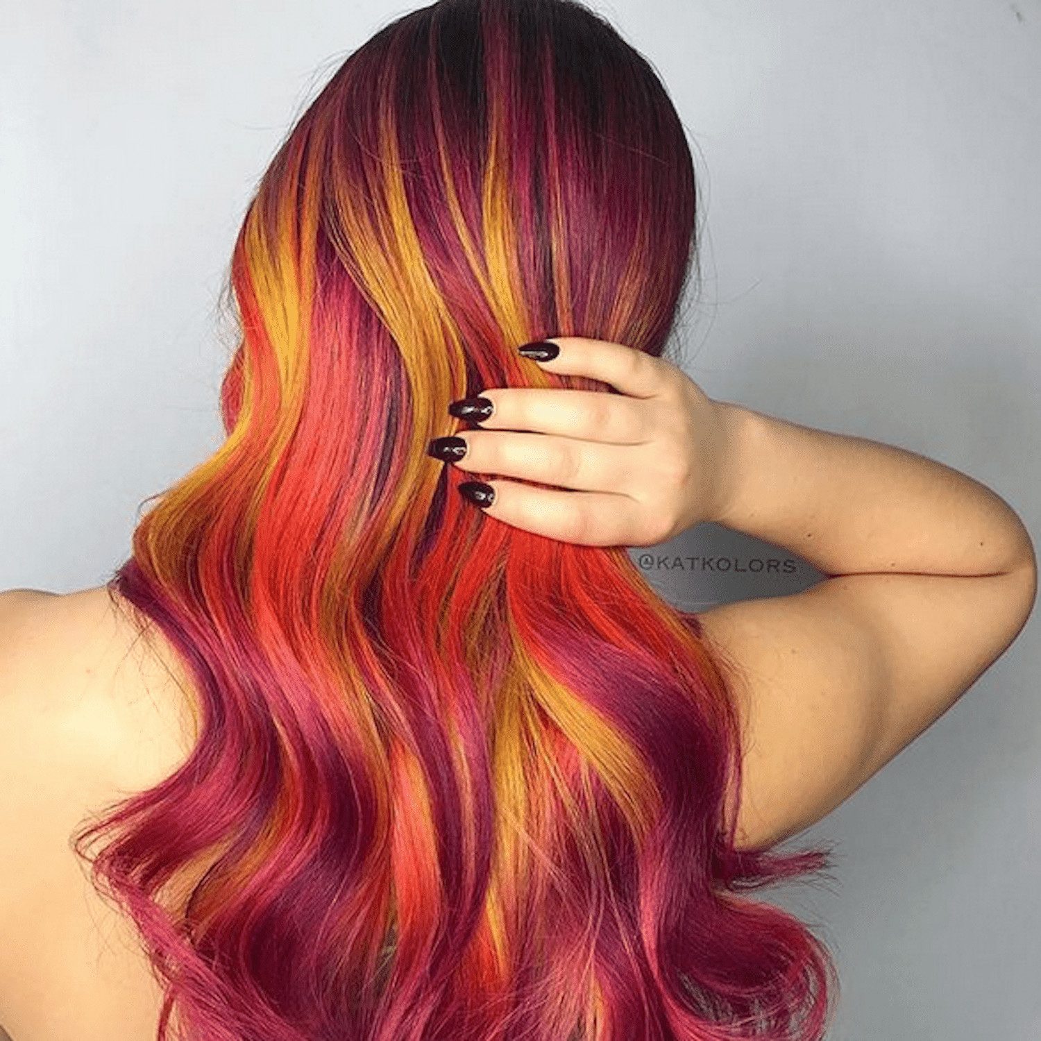 Thick Wavy Hair With Multi-Color Streaks — Sunset Hair