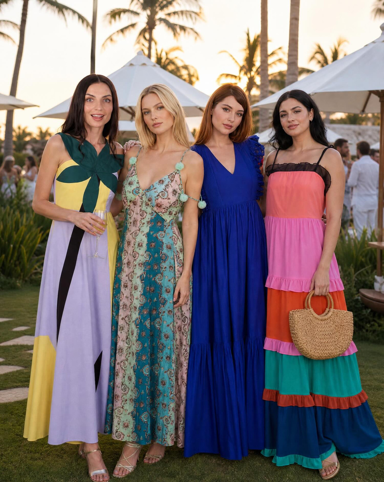 Vibrant Multicolored Tiered Maxi Dresses Vibrant Multicolored Tiered Maxi Dresses — Semi Formal Outfits