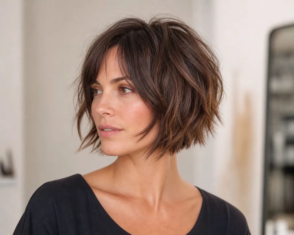 Dark Brown Shaggy Bob Wavy Texture Dark Brown Shaggy Bob Wavy Texture