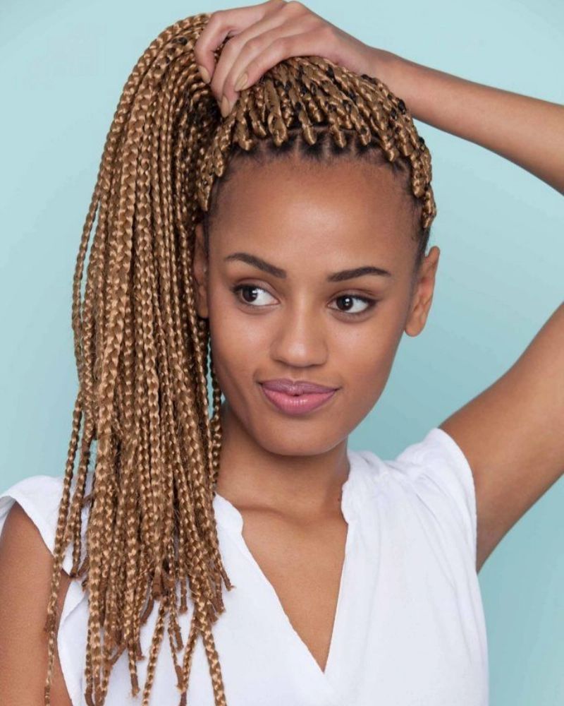 Dense Light Brown Braids — Braided High Ponytail