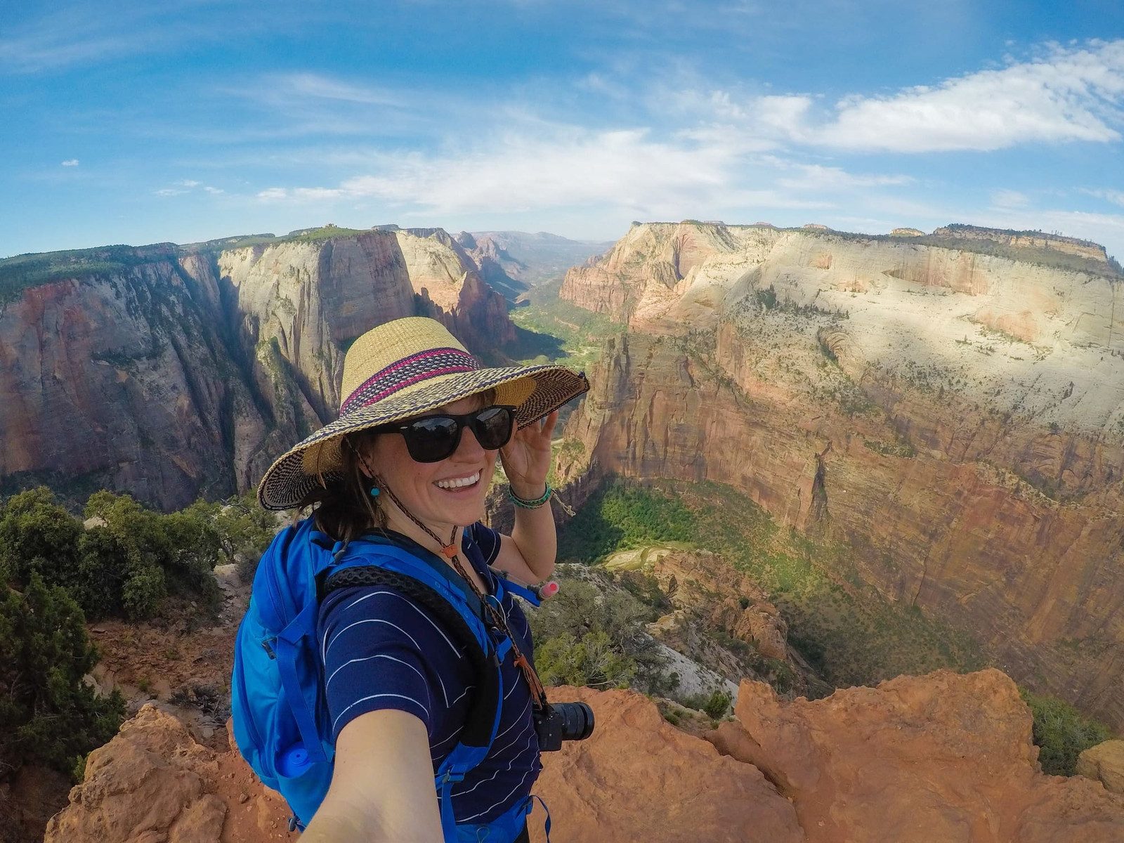 Sunny Hike: Striped Tee and Straw Hat — Grand Canyon Outfits