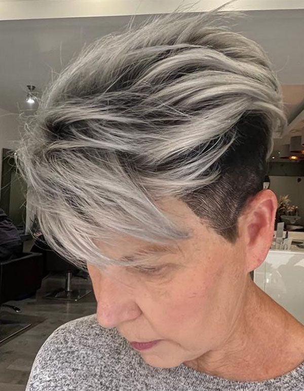 Silver Pixie With Swept Forward Texture — Undercut Pixie