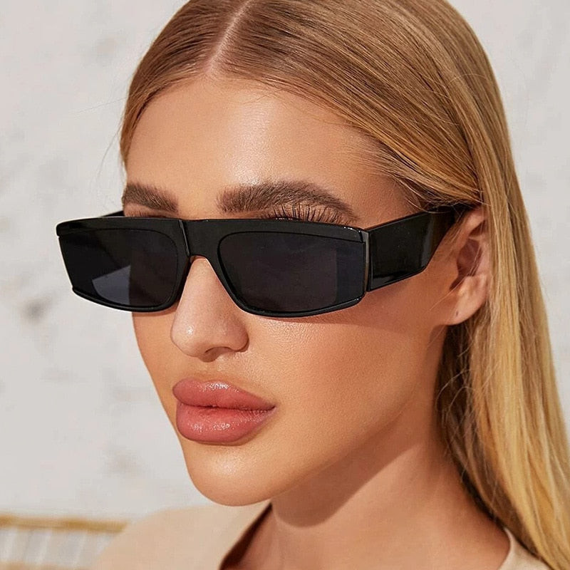 Matte Black Angular Rectangle Sunglasses with Beige Top Matte Black Angular Rectangle Sunglasses with Beige Top — Rectangle Sunglasses Outfits