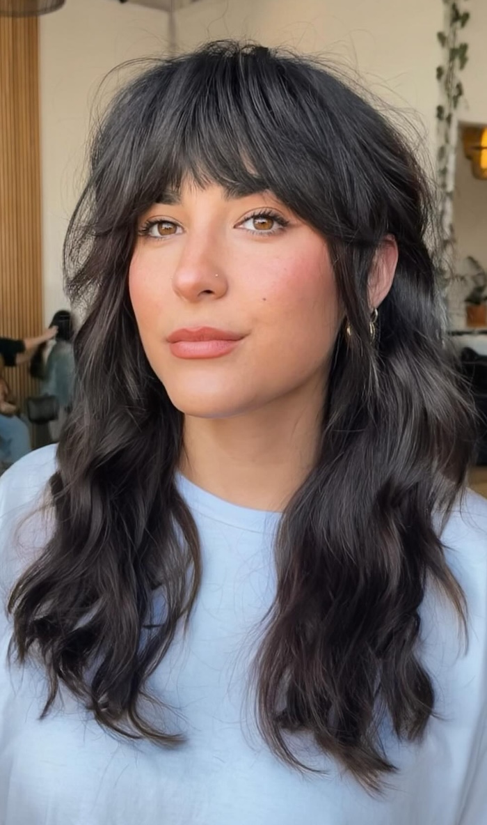 Light Blue Cotton Tee and Dark Wispy Bangs
