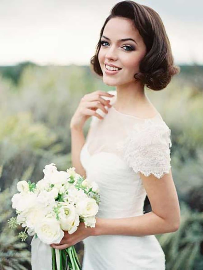 Vintage Wave Dark Brown Bob — Wedding Hairstyles for Short Hair