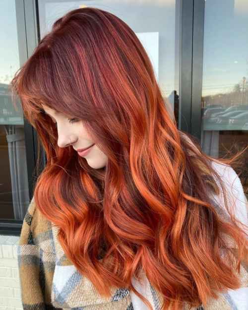 Dark Red With Orange Copper Highlights Dark Red With Orange Copper Highlights — Fun Hair Colors