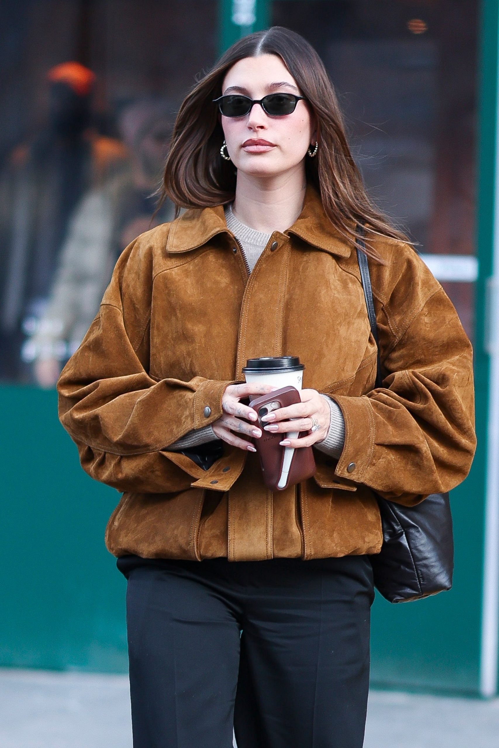 Suede Bomber Jacket with Knit Sweater and Trousers Suede Bomber Jacket with Knit Sweater and Trousers — Bomber Jackets