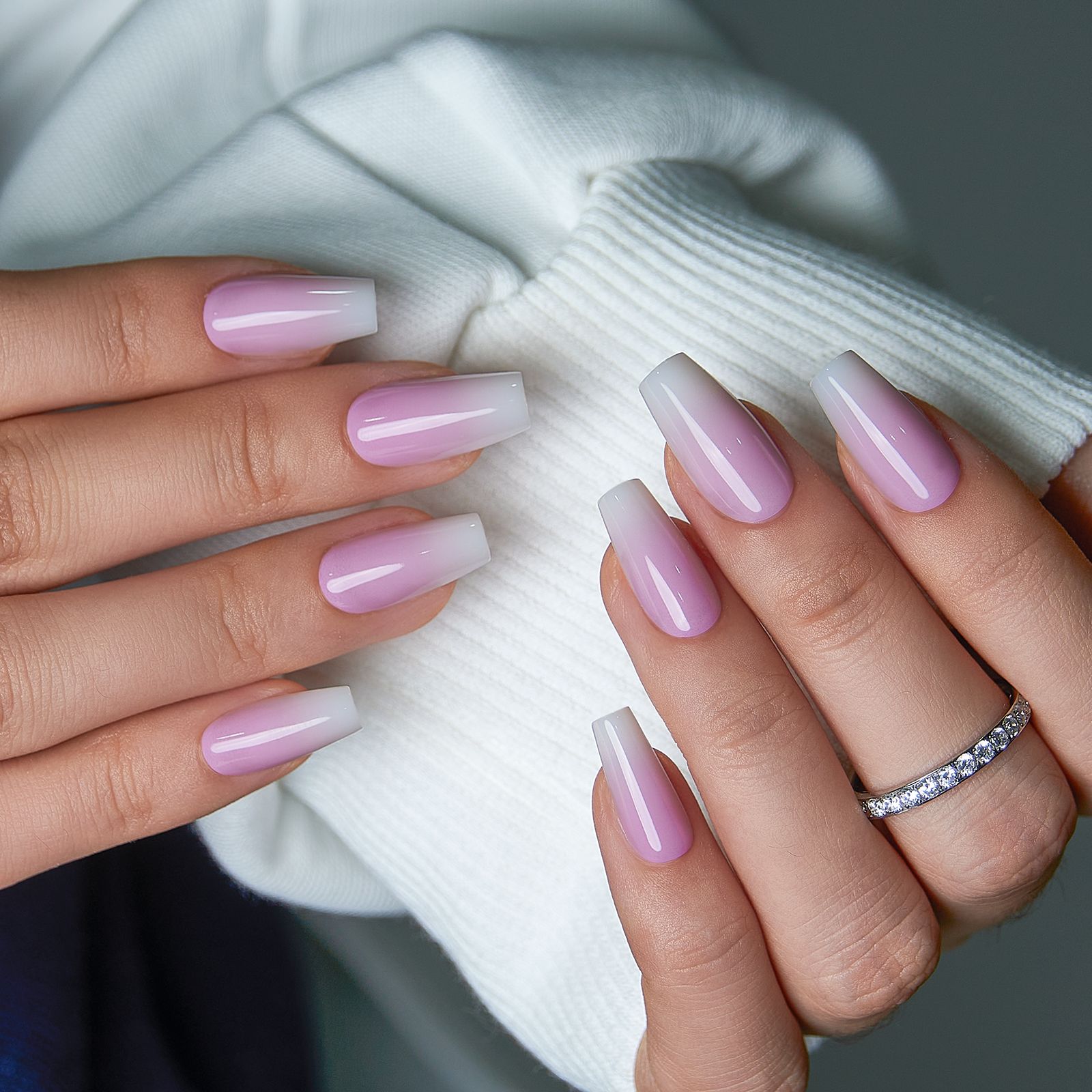 Soft Pink to White Ombre Coffin Nails Soft Pink to White Ombre Coffin Nails — Long Coffin Nails