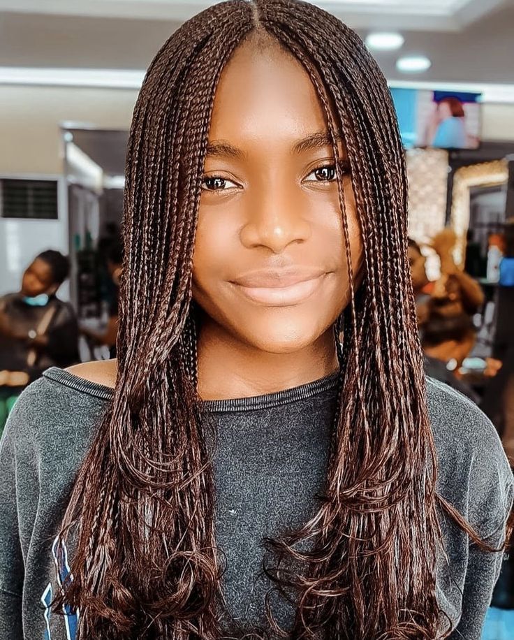 Fine Dark Brown Micro Braids — Layered Braids
