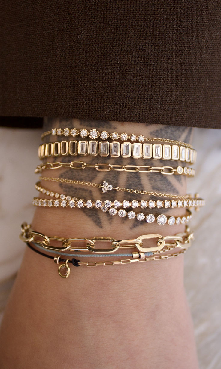 Extensive Seven-Piece Gold Bracelet Stack — Gold Jewelry Stack