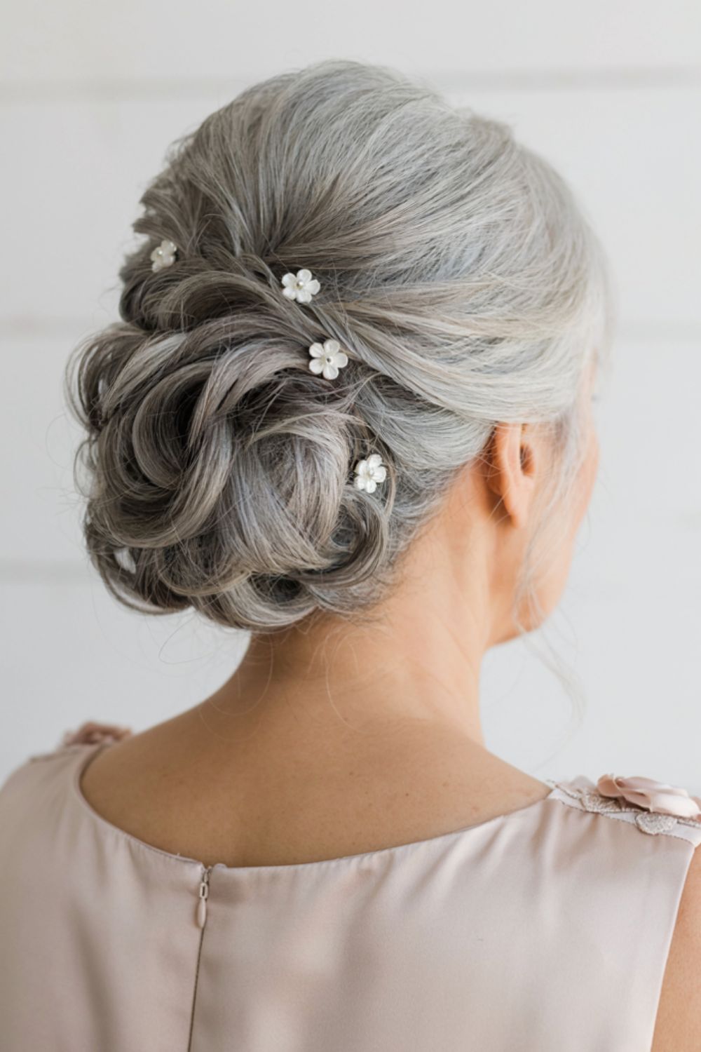 Textured Grey Updo with Pearl Pins — Mother of the Groom Hairstyles