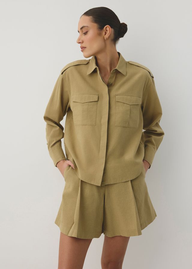 Refined Khaki Safari Shirt and Shorts Ensemble — Safari Outfits