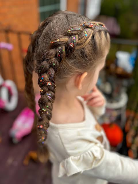 Side Braid with Colorful Decorations Side Braid with Colorful Decorations — Little Girl Braids