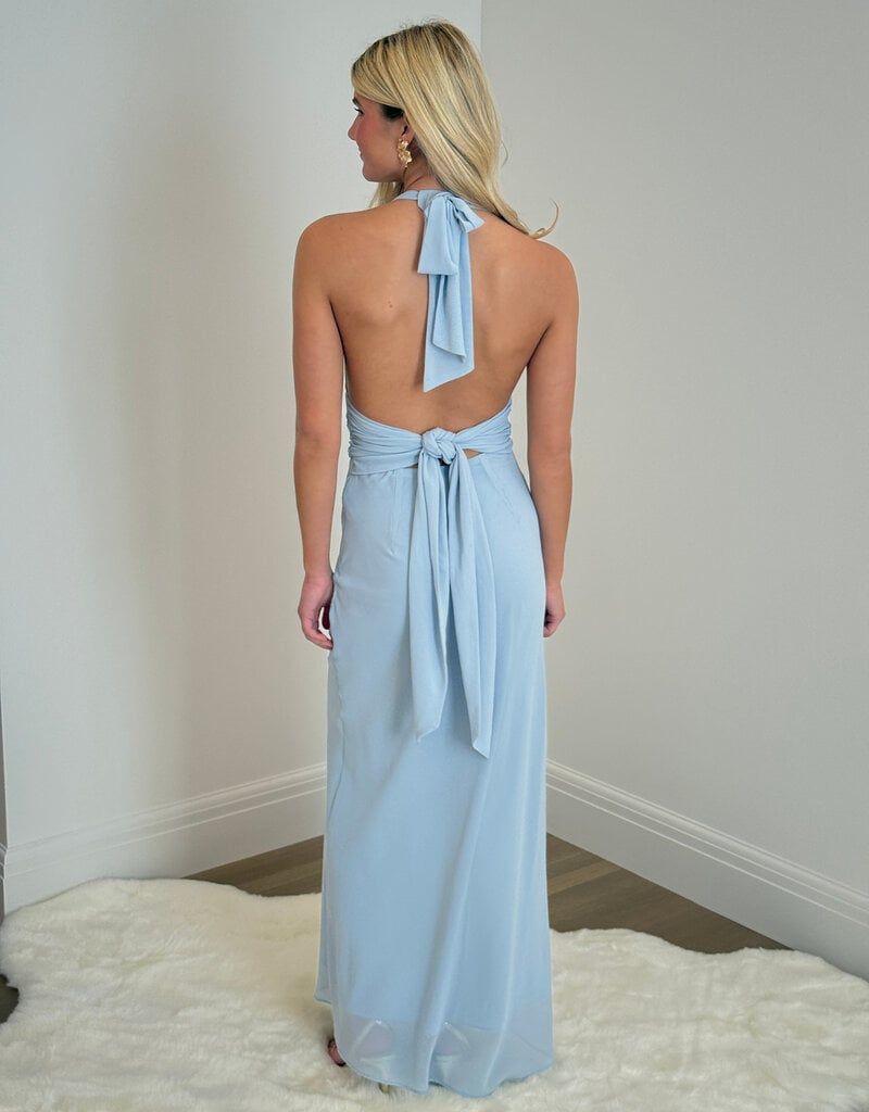 Light Blue Chiffon Maxi Dress with Open Back — Chiffon Dresses