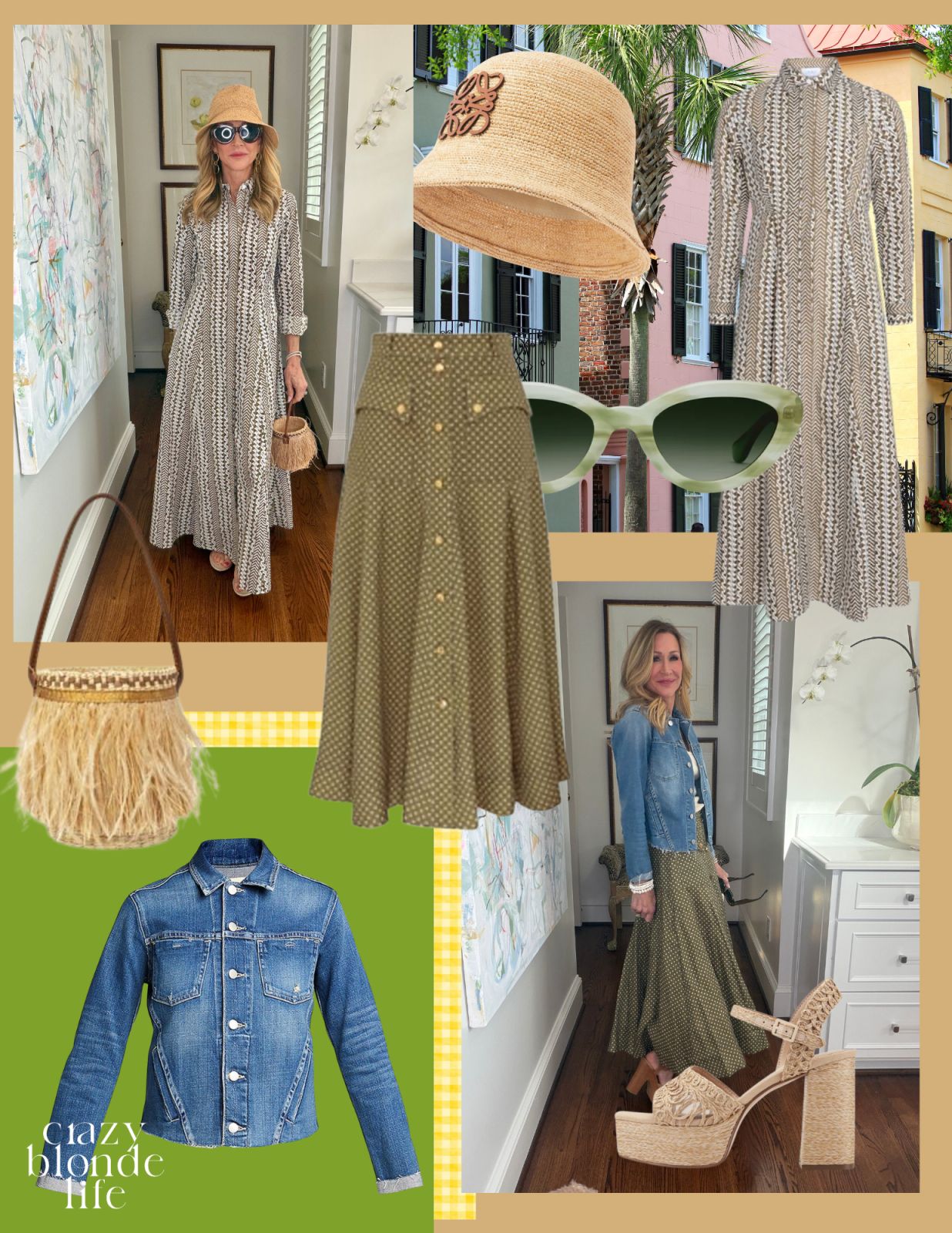 Patterned Midi Skirt with Denim Jacket Casual Style — Charleston Outfits