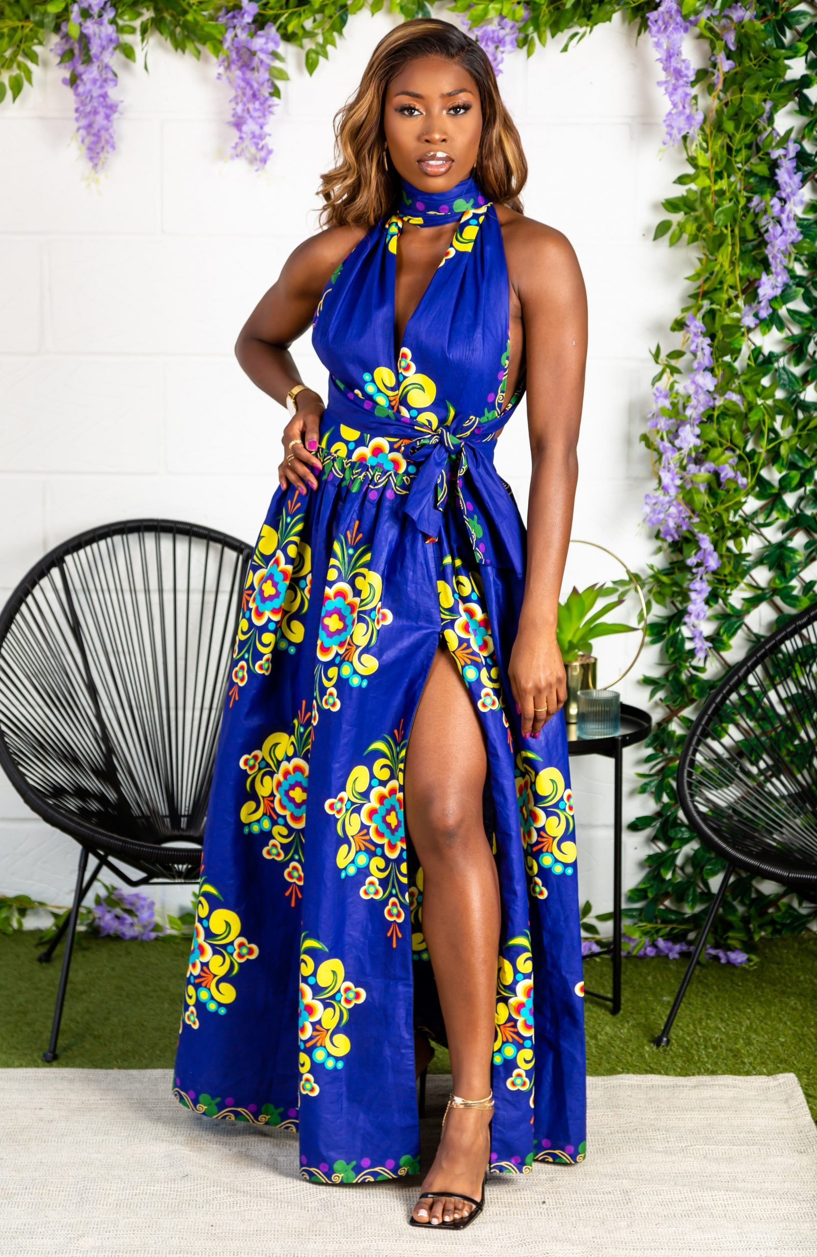 Resort-Ready Halter Neck Maxi Dress with Tie Waist — African Print Dresses
