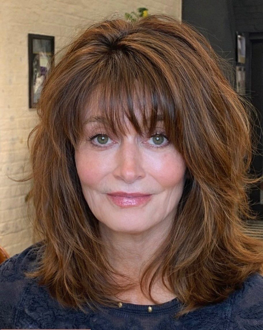 Dark Brown Layered Bob with Waves Dark Brown Layered Bob with Waves — Brown Hair Over 50