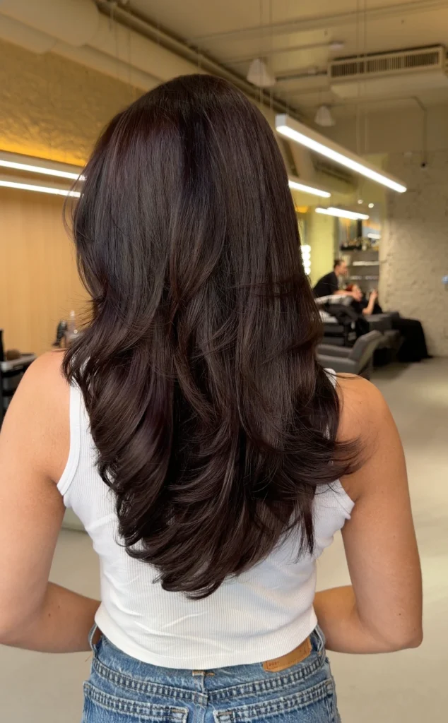 Dark Brown Layers With Violet Undertones — Layered Hair