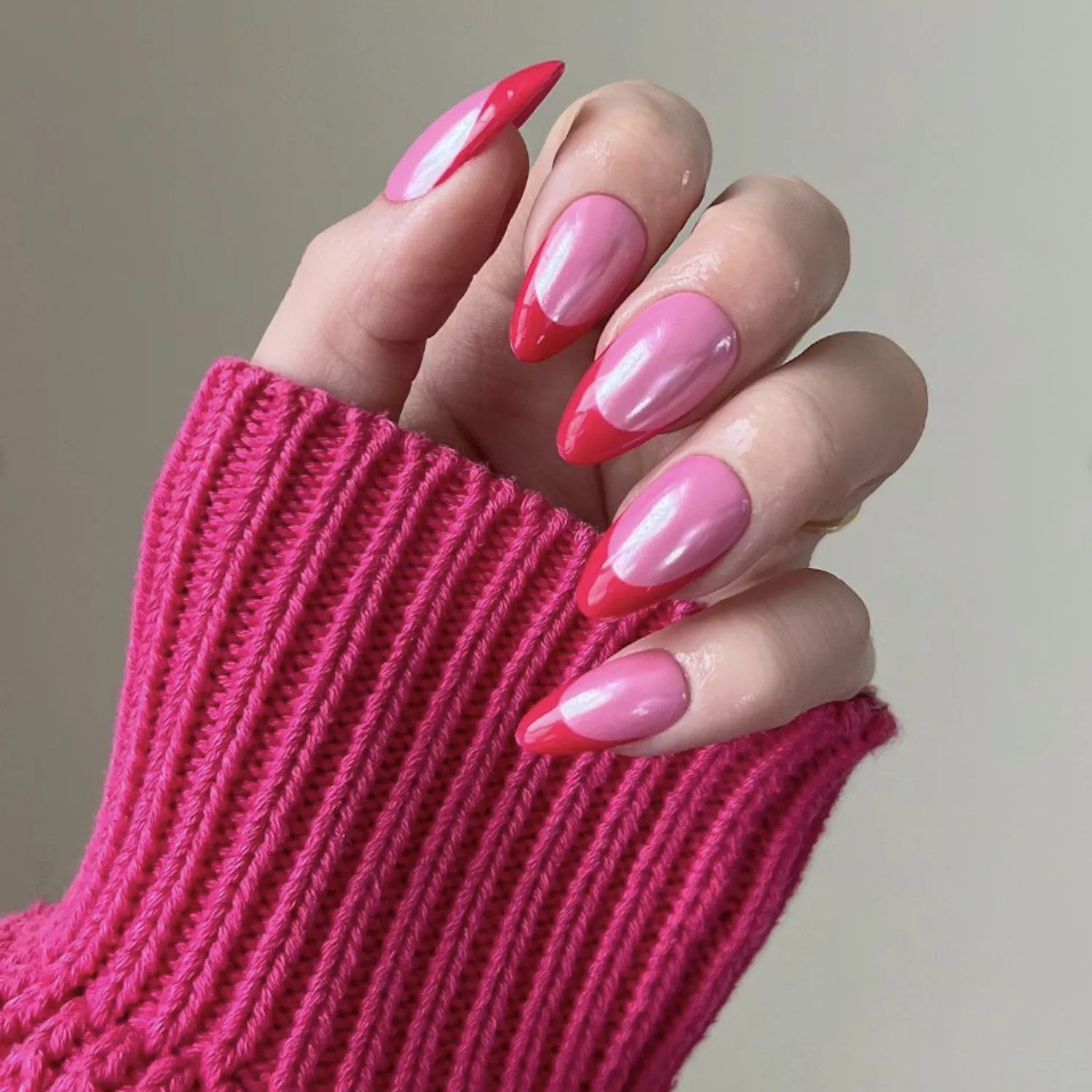 Metallic Pink and Red French Tips Metallic Pink and Red French Tips — Two Tone Nails