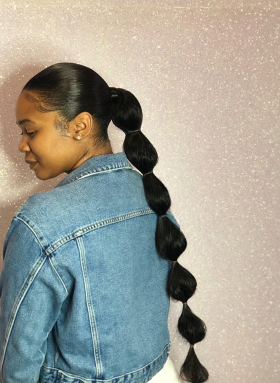 Mid-Back Sleek Black Bubble Ponytail Mid-Back Sleek Black Bubble Ponytail