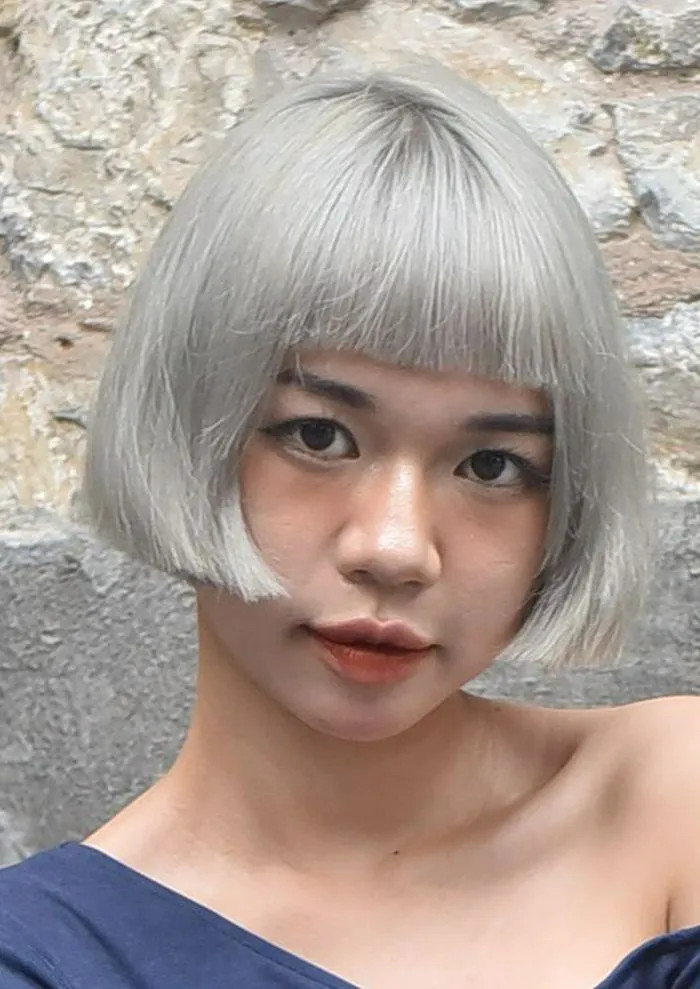 Ash Gray Bob With Blunt Fringe