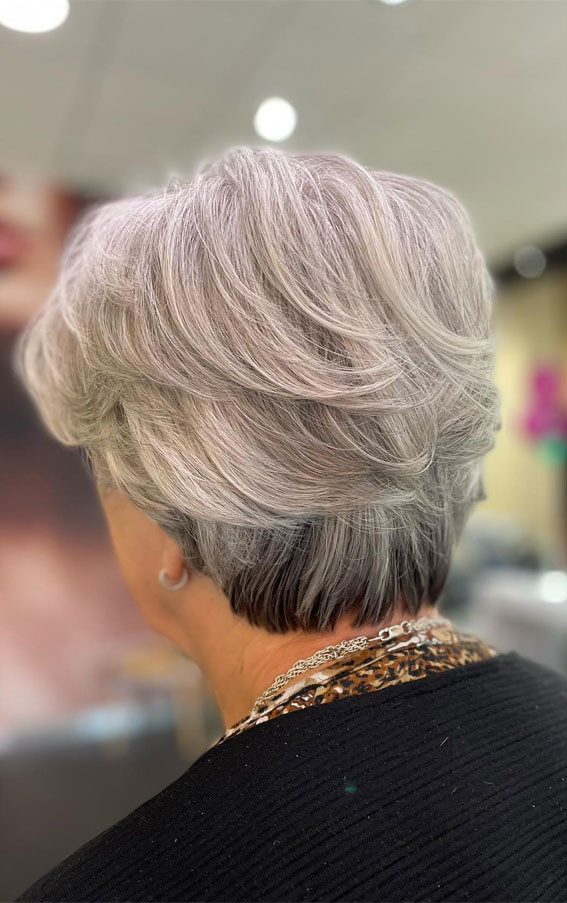 Layered Gray Bob With Dark Roots Layered Gray Bob With Dark Roots — Short Gray Haircuts