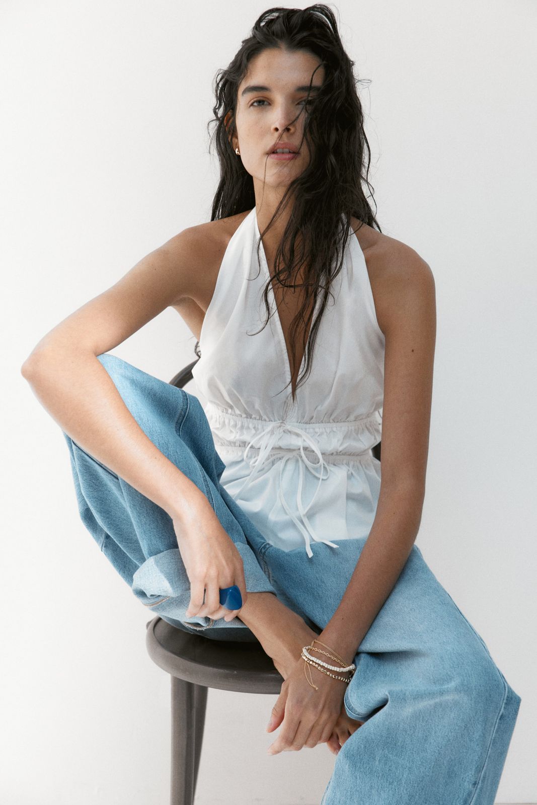 Peplum Halter Top with Wide-Leg Jeans — Halter Tops