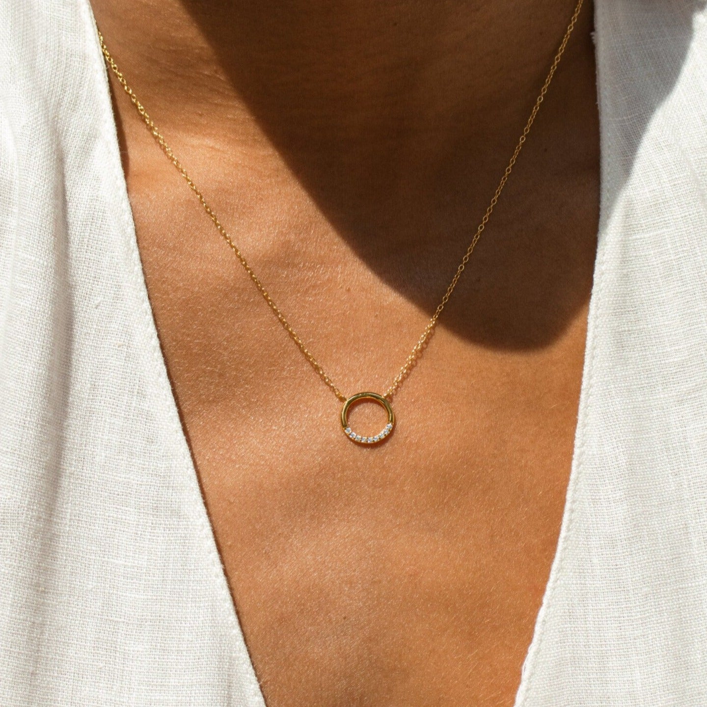 Pave Circle Pendant for Subtle Sparkle — Dainty Gold Necklaces