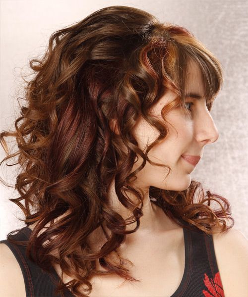 Medium Brown With Auburn Highlights Visual Idea Medium Brown With Auburn Highlights Visual Idea — Half Up Half Down with Bangs