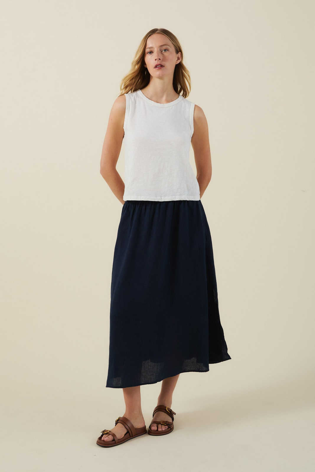 Casual Navy Linen A-Line Skirt for Daytime — A Line Skirts