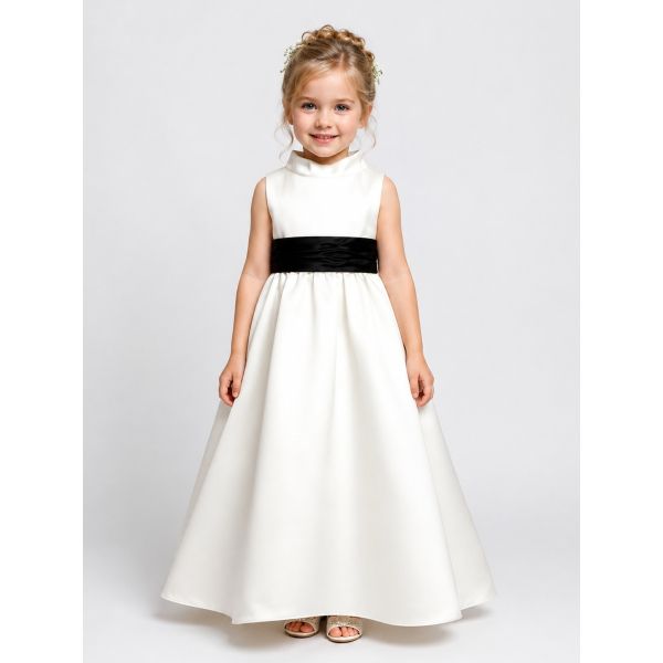 White A-Line Dress with Black Grosgrain Sash White A-Line Dress with Black Grosgrain Sash — Flower Girl Dresses