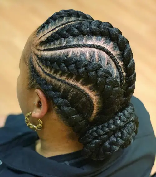 Sleek Black Braided Bun at Nape