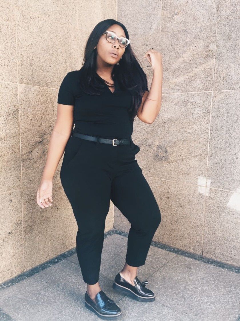 Monochromatic Black Trousers and Top Ensemble Monochromatic Black Trousers and Top Ensemble — Outfits for Big Thighs