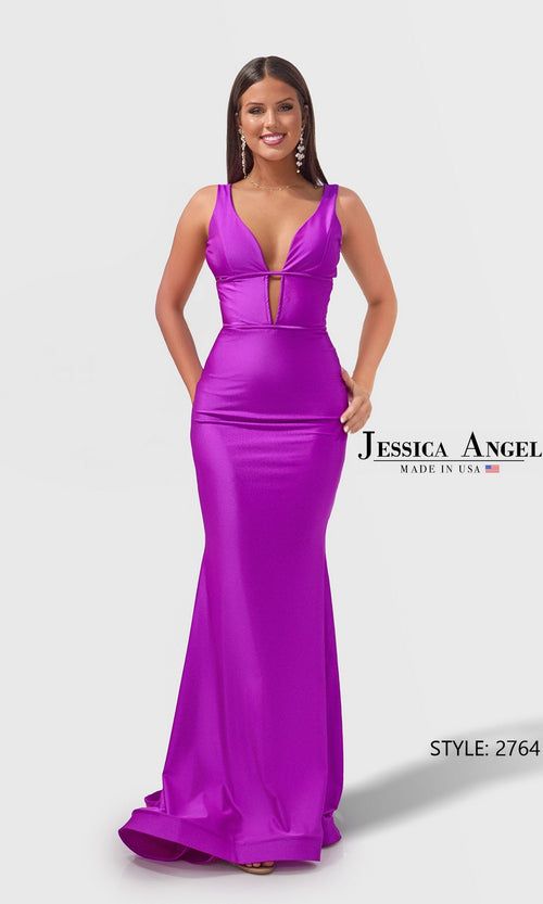 Vibrant Purple Satin Gown with Cutout Detail — Military Ball Dresses
