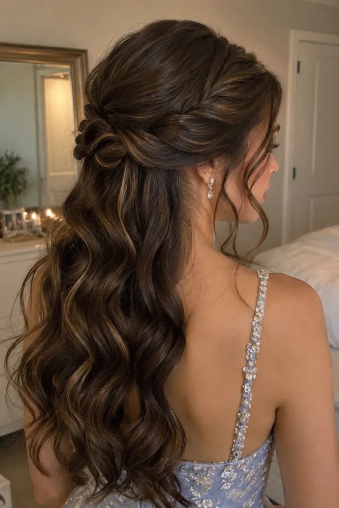 Dark Brown Twisted Half Up Style Dark Brown Twisted Half Up Style — Homecoming Hairstyles