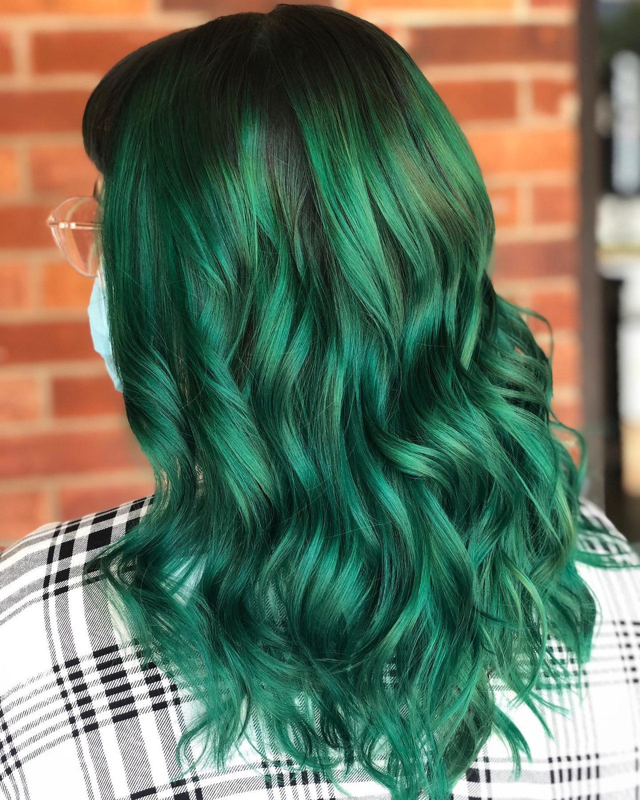 Mid-Back Wavy Saturated Dark Green — Wavy Hair Reaching Mid-Back — Dark Green Hair