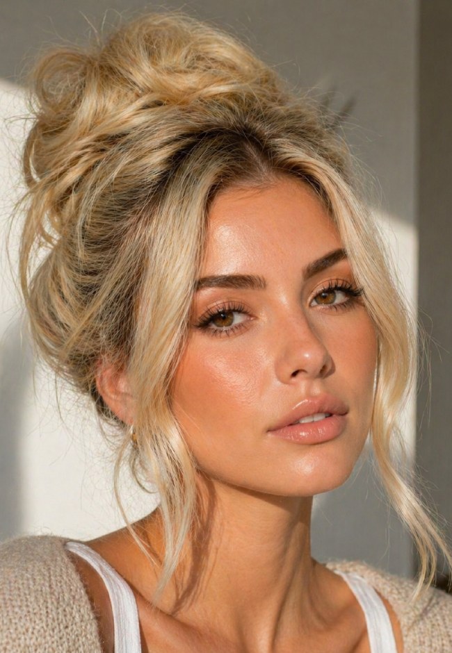 Voluminous Messy Bun with Face-Framing