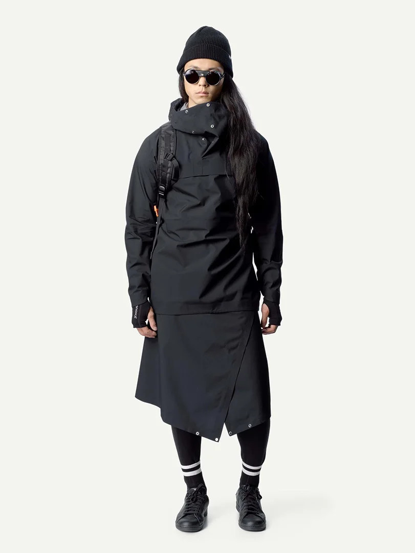 Asymmetrical Wrap Skirt Over Leggings with Hooded Jacket Asymmetrical Wrap Skirt Over Leggings with Hooded Jacket — Techwear Outfits