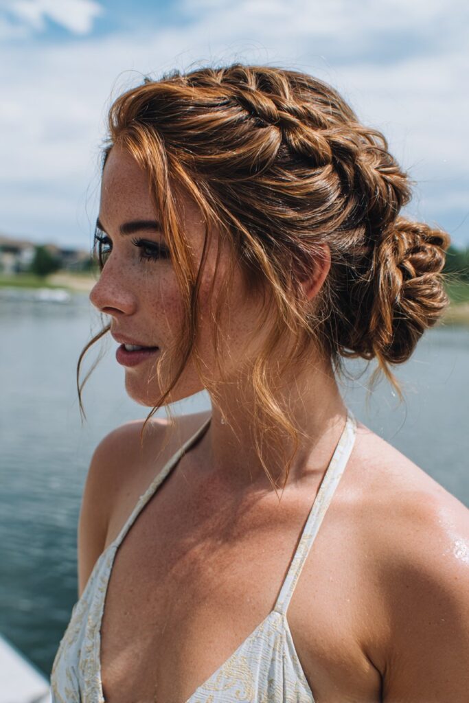 Elegant Red Braided Updo — Swim Hairstyles