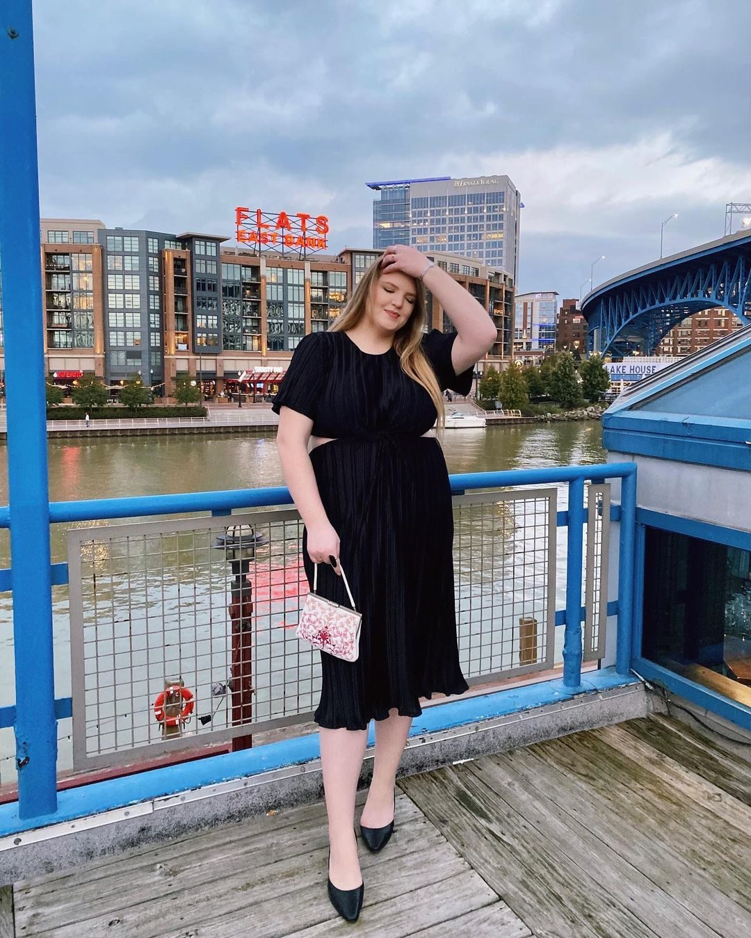Black Midi Dress with Cut-Outs and Pleated Skirt — 30th Birthday Outfits