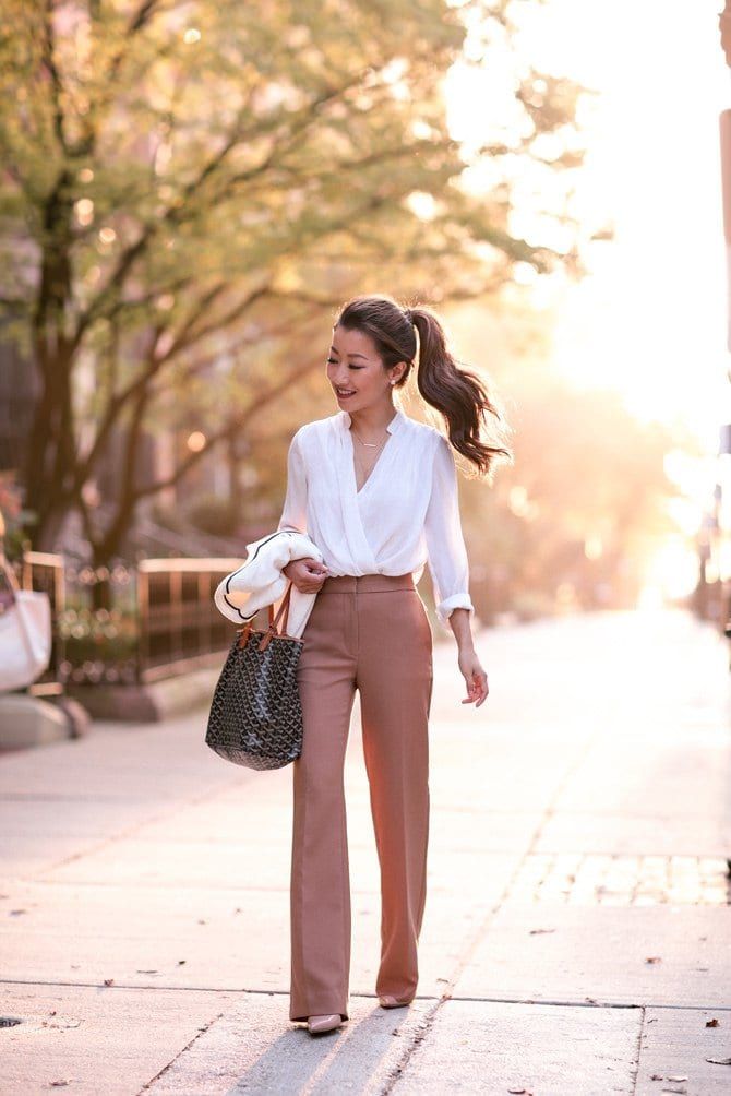 Polished Professional: High-Waisted Trousers with a Draped Blazer — Outfits for Skinny Girls