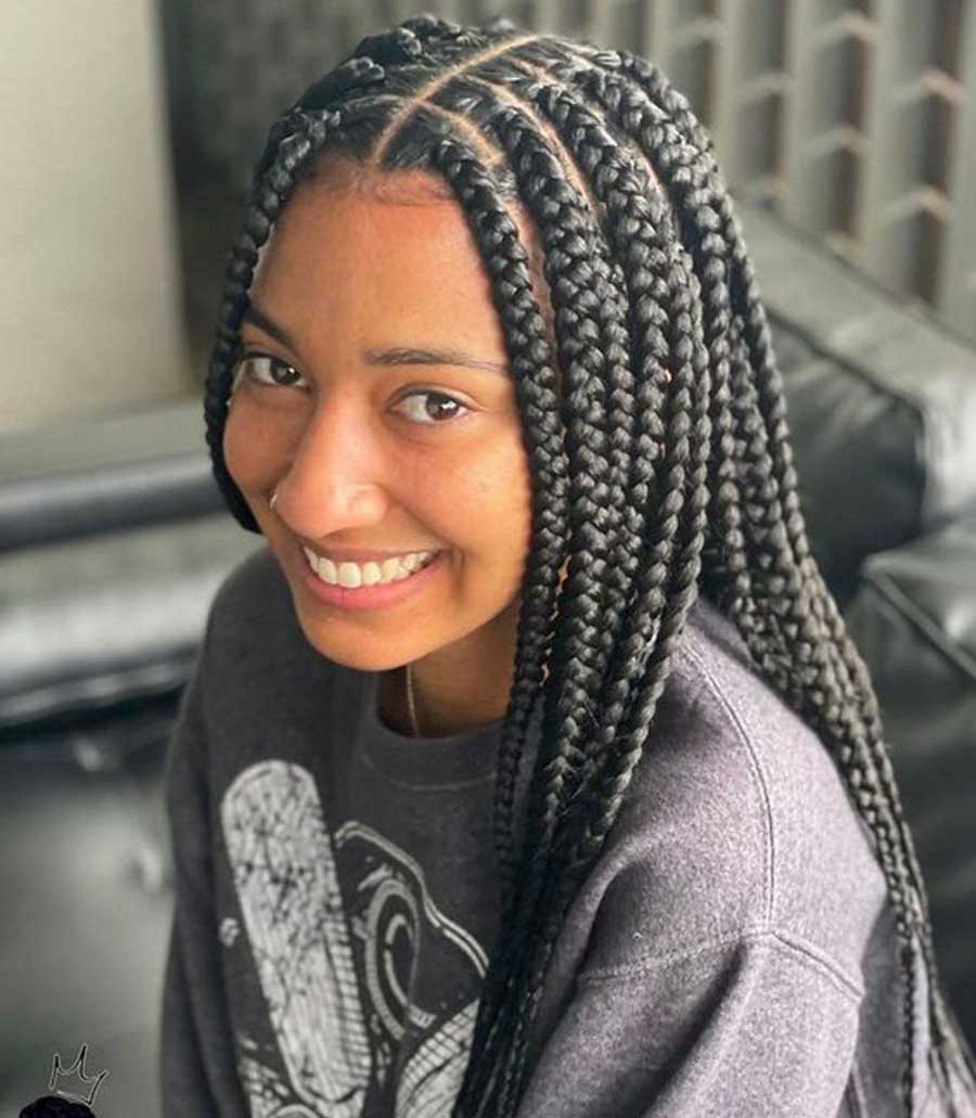 Dense and Uniform Mid-Back Braids Dense and Uniform Mid-Back Braids — Jumbo Knotless Braids