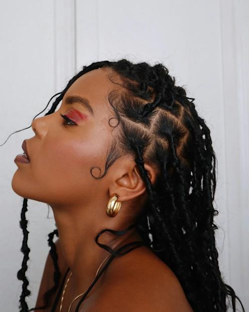 Wavy Braided Locs Pulled Back — Loc Updos