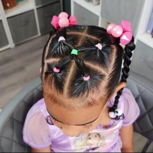High Pigtails Braided With Pink Bows High Pigtails Braided With Pink Bows — Little Black Girl Hairstyles