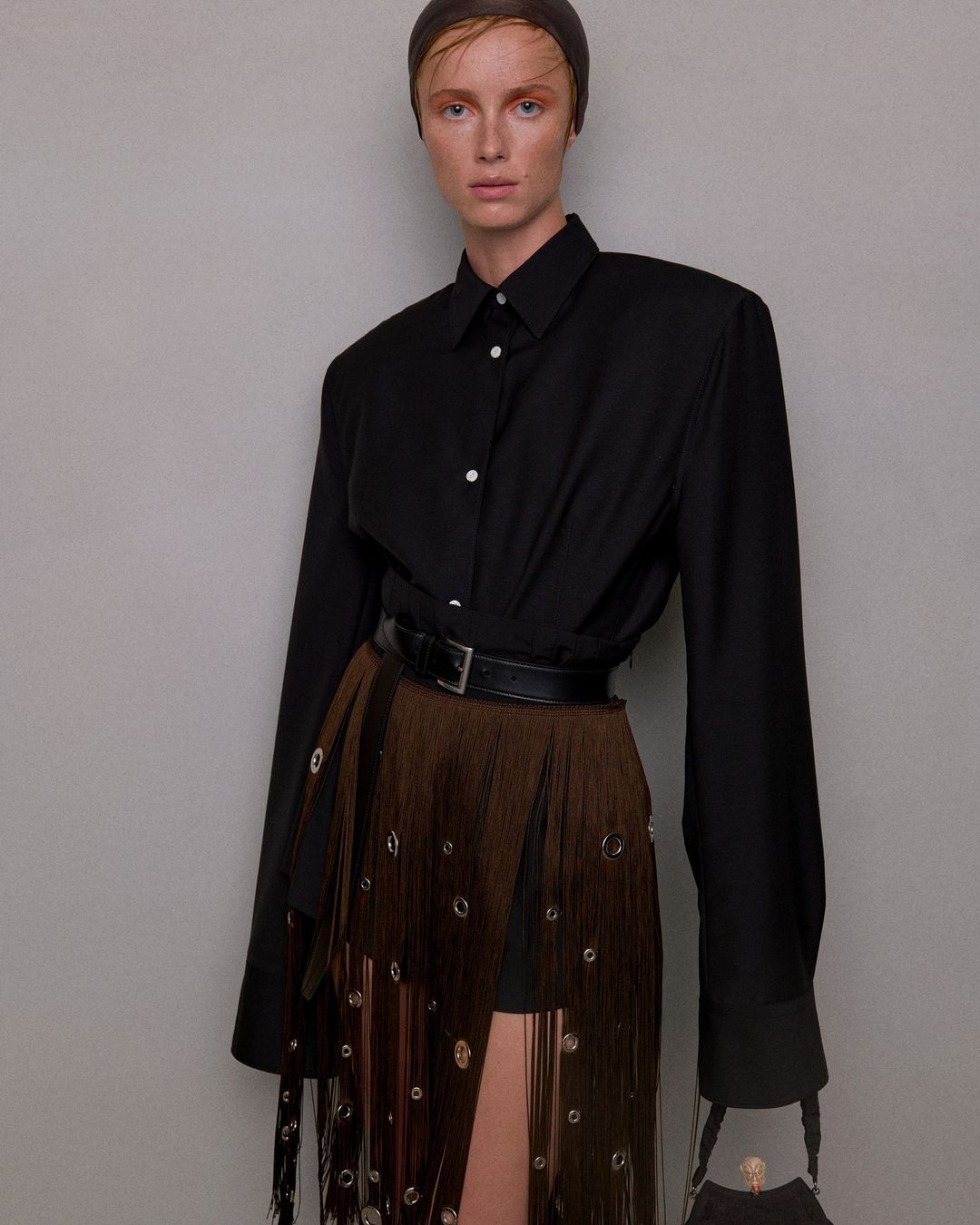 Black Oversized Shirt with Fringed Skirt Black Oversized Shirt with Fringed Skirt — Utilitarian Outfits