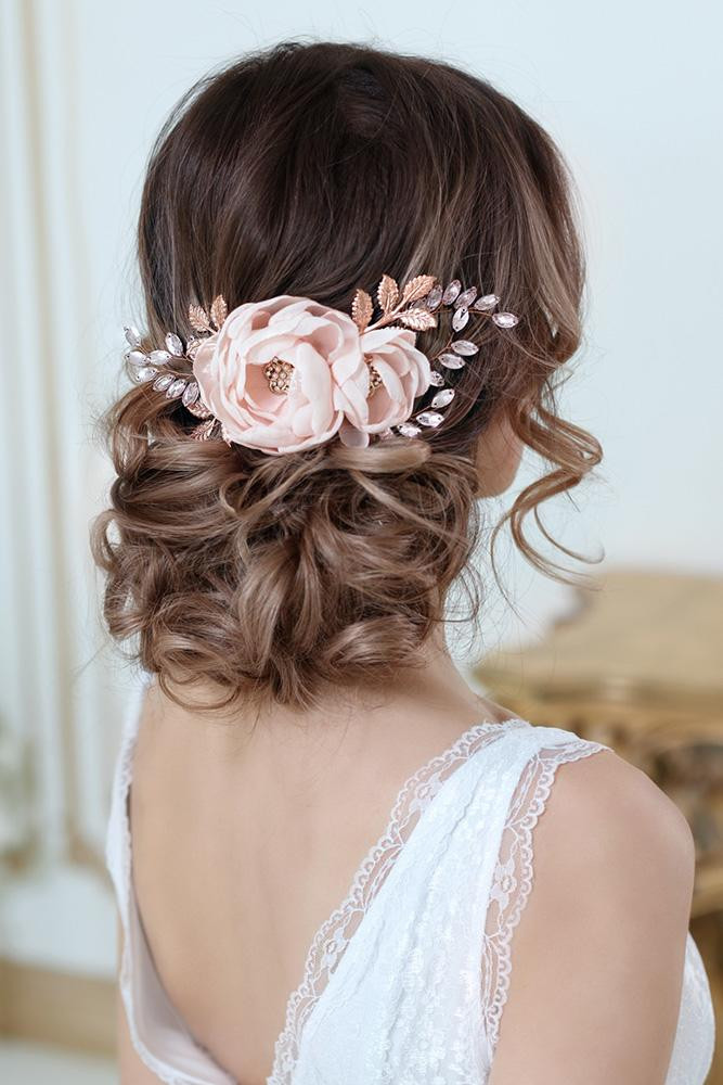 Dark Brown Chignon With Fabric Flower — Bridal Hair Accessories