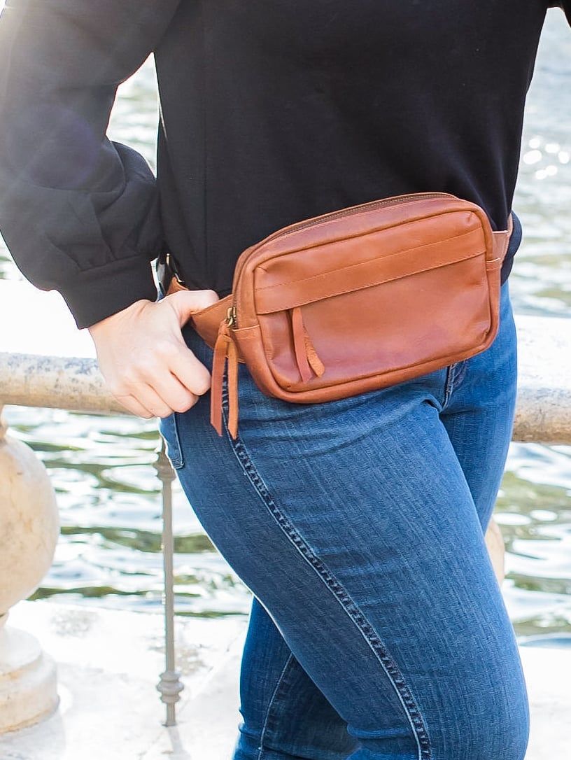 Textural Belt Bag Detail on Casual Outfit — Belt Bag Outfits