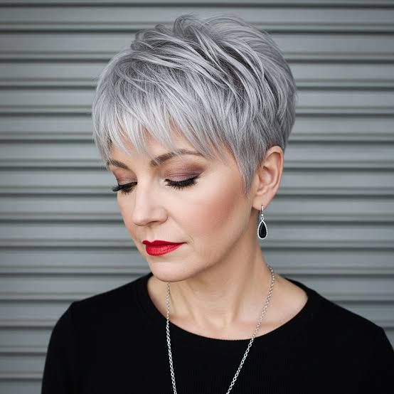 Silver Grey Side Swept Pixie Cut — Short Haircuts